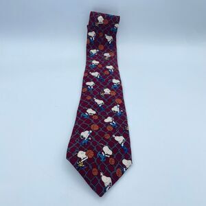 Vintage Peanuts Snoopy Basketball Tie B-Ball Beagle March Madness Burgundy Silk